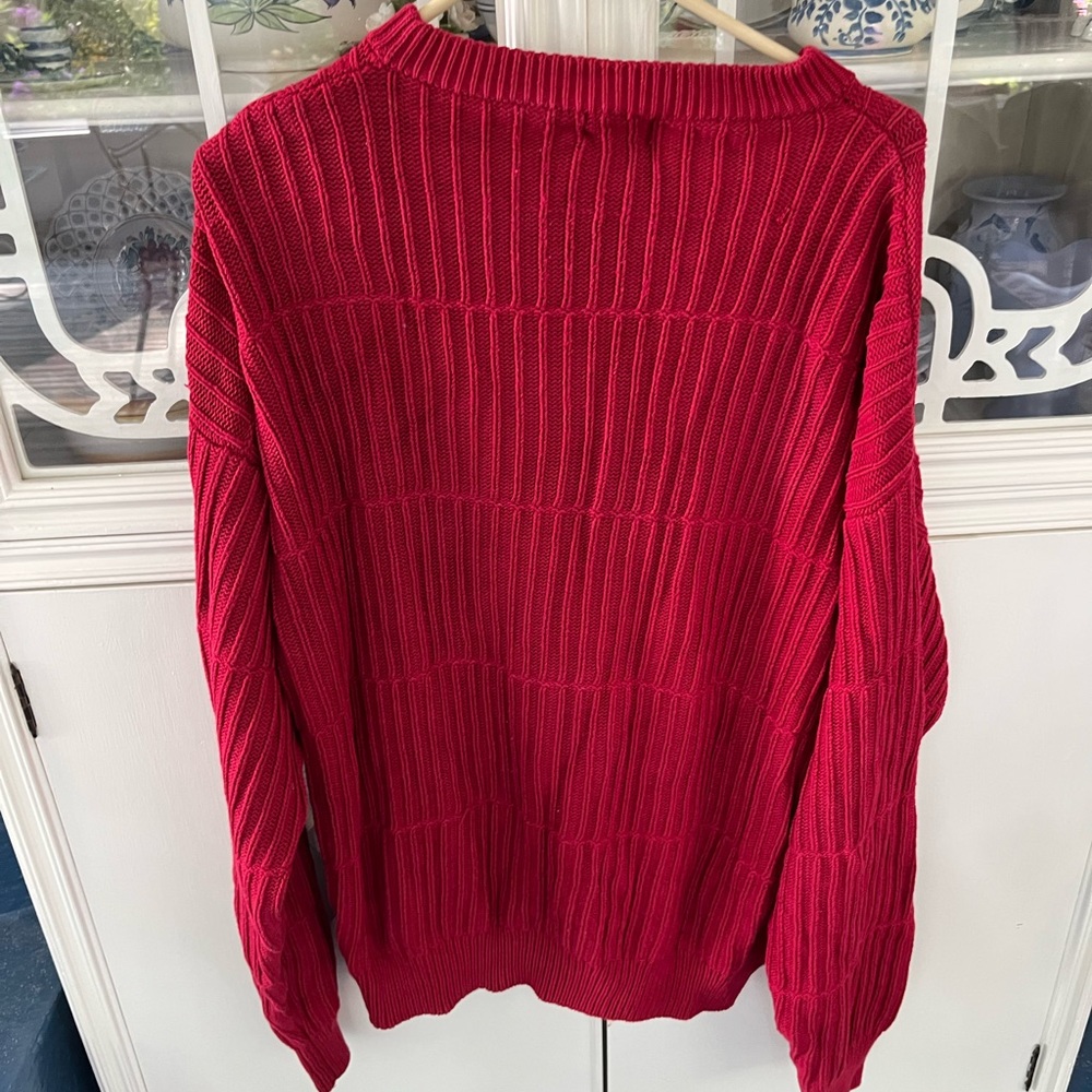 Izod Cable Knit Sweater Maroon 100% Cotton Long Sleeve Crew Neck Men's XL. EUC. - Picture 5 of 6